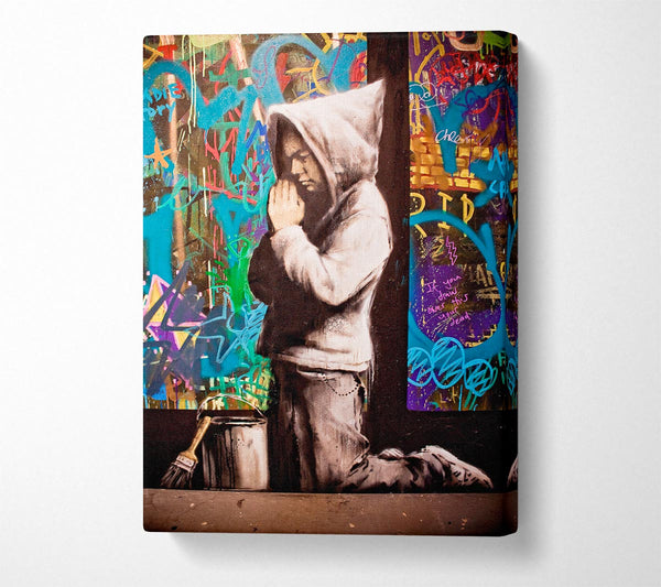  A Canvas Print of Banksy Graffiti Pray Canvas Wall Art