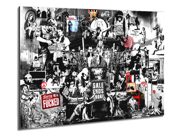 Banksy Collage 1 B n W Metal Print