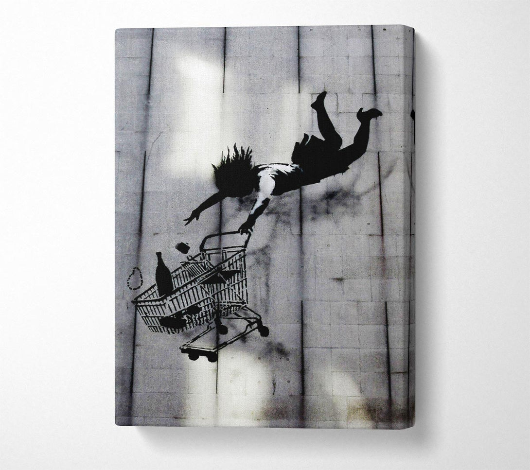  A Canvas Print of Banksy Flying Shopping Trolley Canvas Wall Art