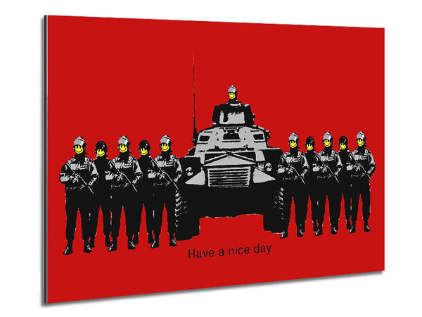 Have A Nice Day Army Tanks Red Metal Print