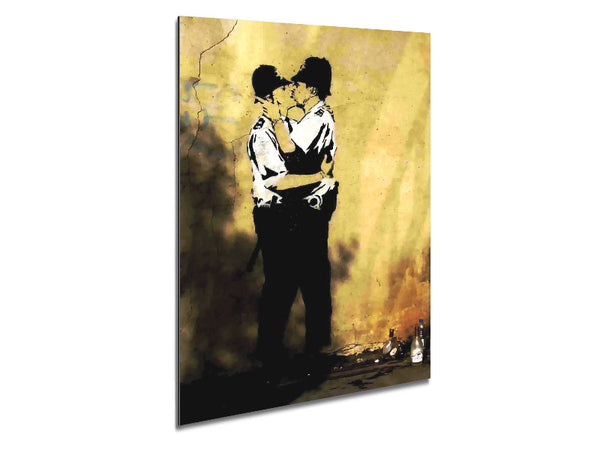 Kissing Coppers Portrait Metal Print