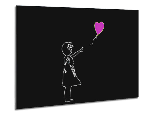 Love Balloon Black Pink Metal Print