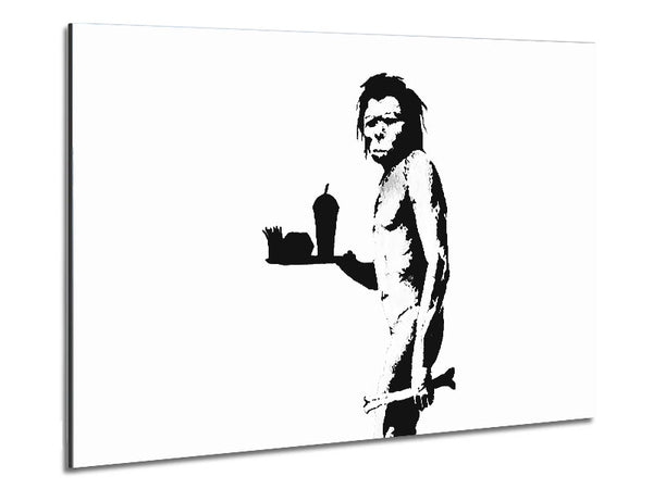 Mcdonalds Caveman White Metal Print