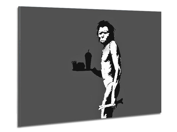 Mcdonalds Caveman Grey Metal Print