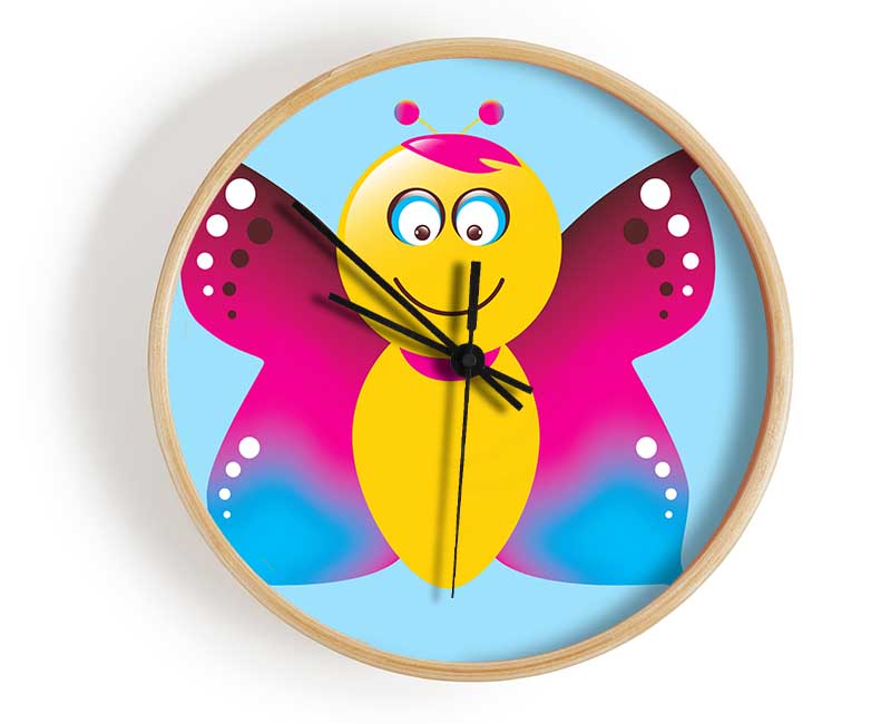 Butterfly Cartoon Face Baby Blue Clock - Wallart-Direct UK