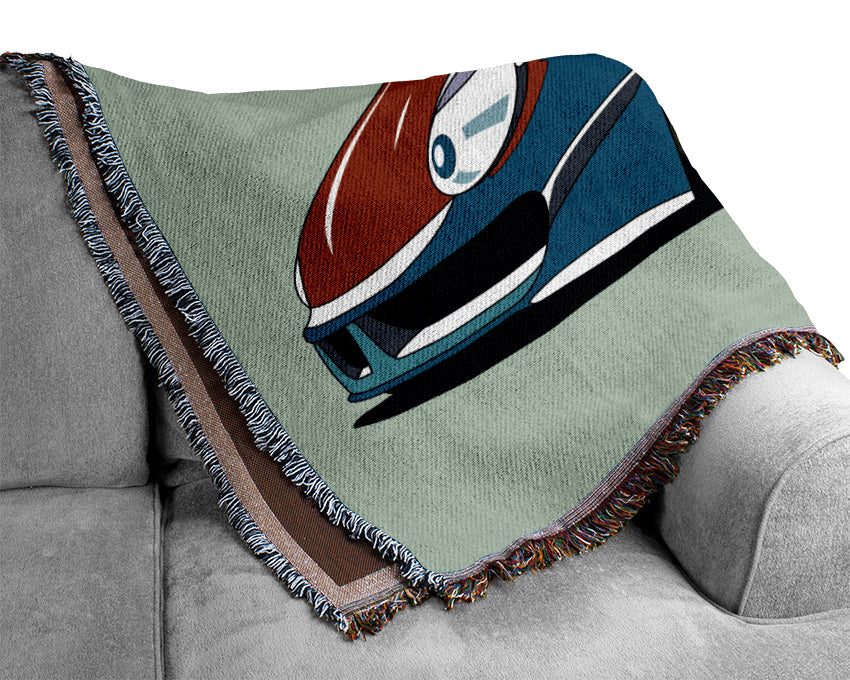 Fast Racecar Baby Blue Woven Blanket