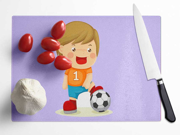 Footballer Standing On Ball Lilac Glass Chopping Board
