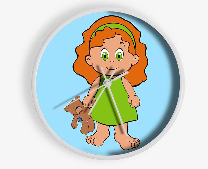 Girl With Teddy Bear Baby Blue Clock - Wallart-Direct UK
