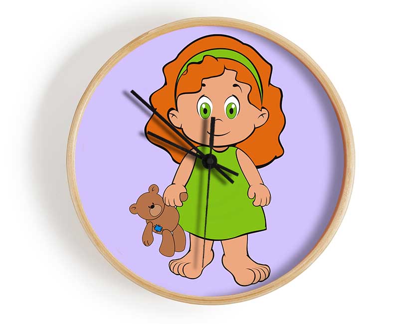 Girl With Teddy Bear Lilac Clock - Wallart-Direct UK