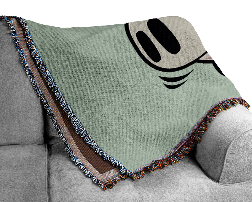 Happy Pig Smiling Baby Blue Woven Blanket