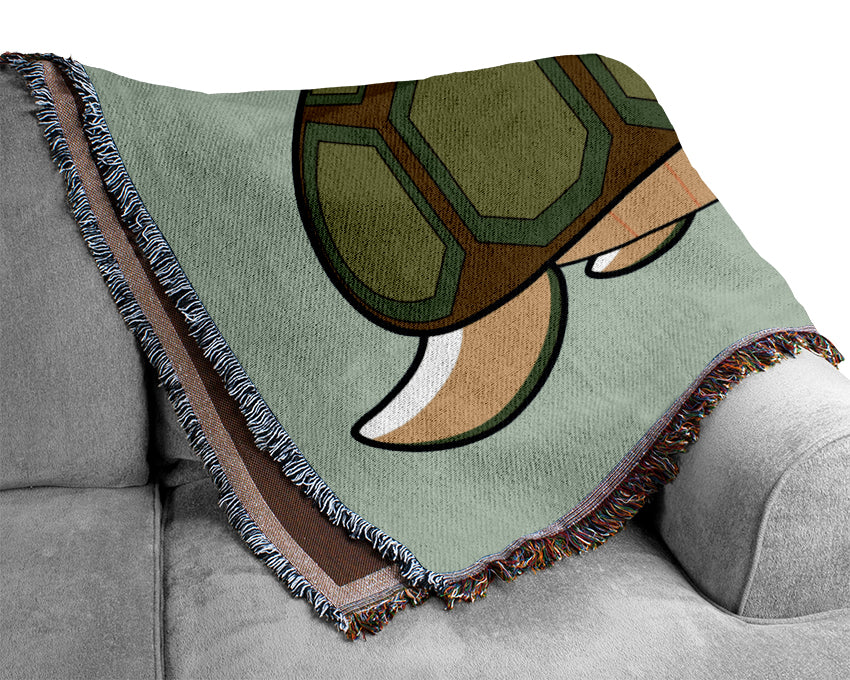 Happy Turtle Baby Blue Woven Blanket