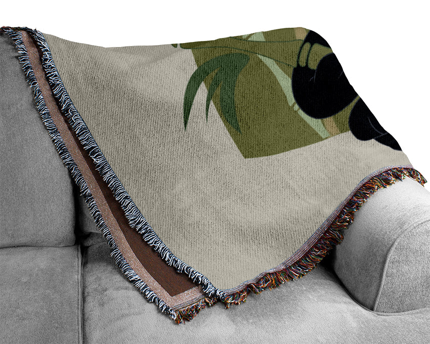 Panda Eating Bamboo Lilac Woven Blanket