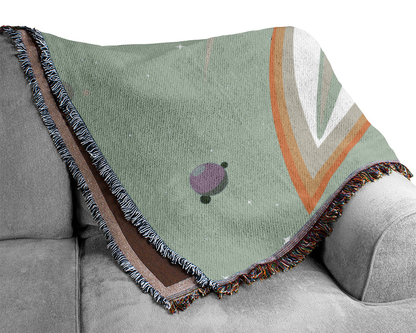 Rocket Ship Baby Blue Woven Blanket