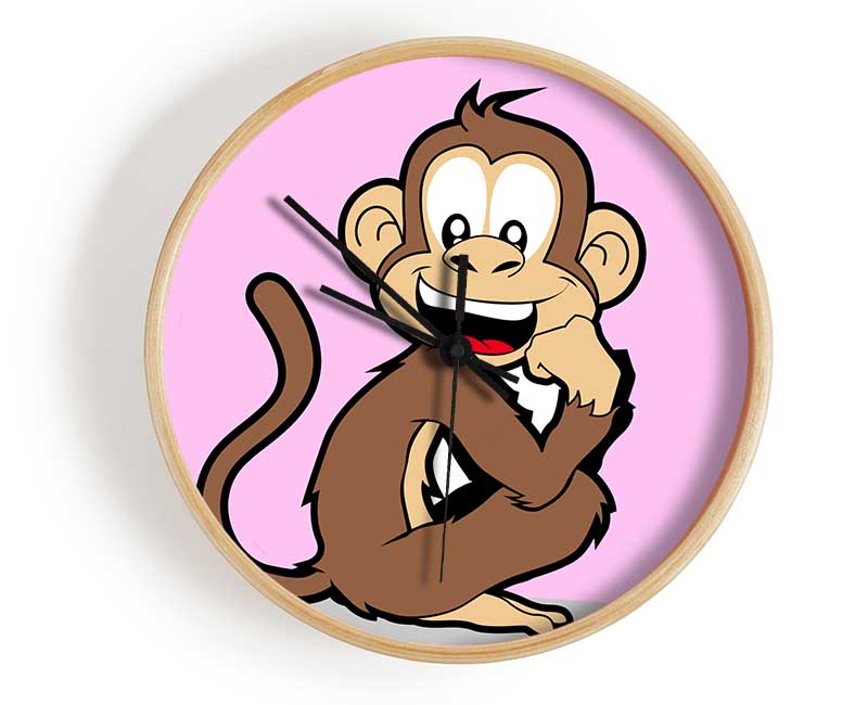 Sitting Monkey Smiling Pink Clock - Wallart-Direct UK