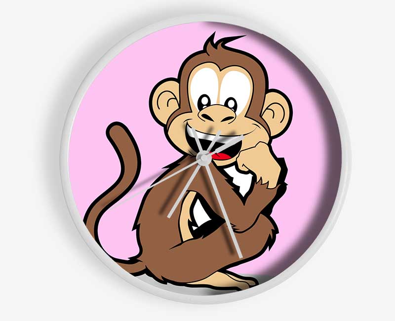 Sitting Monkey Smiling Pink Clock - Wallart-Direct UK