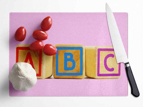 Three Alphabet Blocks Pink Glass Chopping Board
