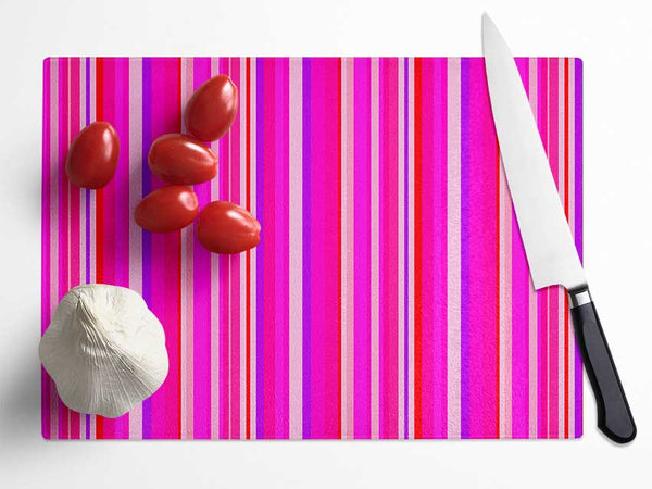 Retro Stripes Pink Glass Chopping Board