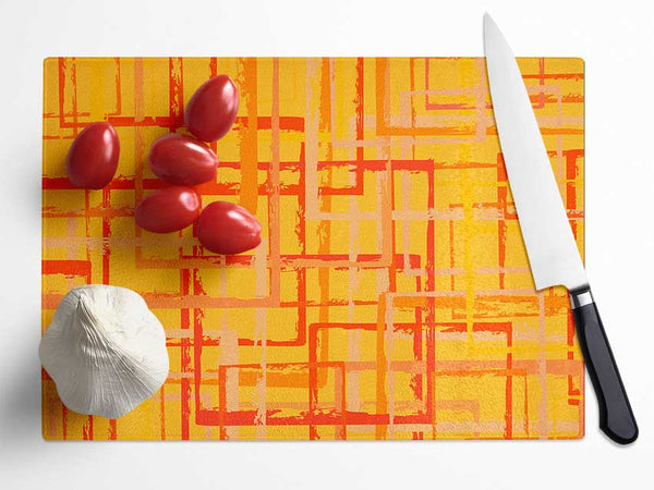 Tangerine Lines Glass Chopping Board