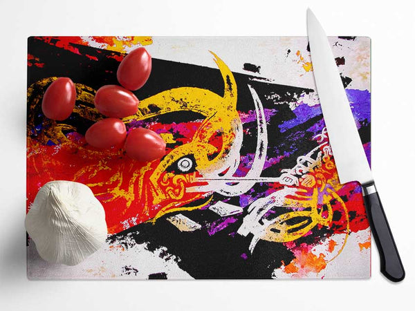 Tibetan Art Dragon Slayer Glass Chopping Board