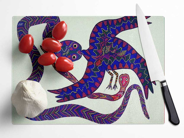 Aboriginal Snake Bird Glass Chopping Board