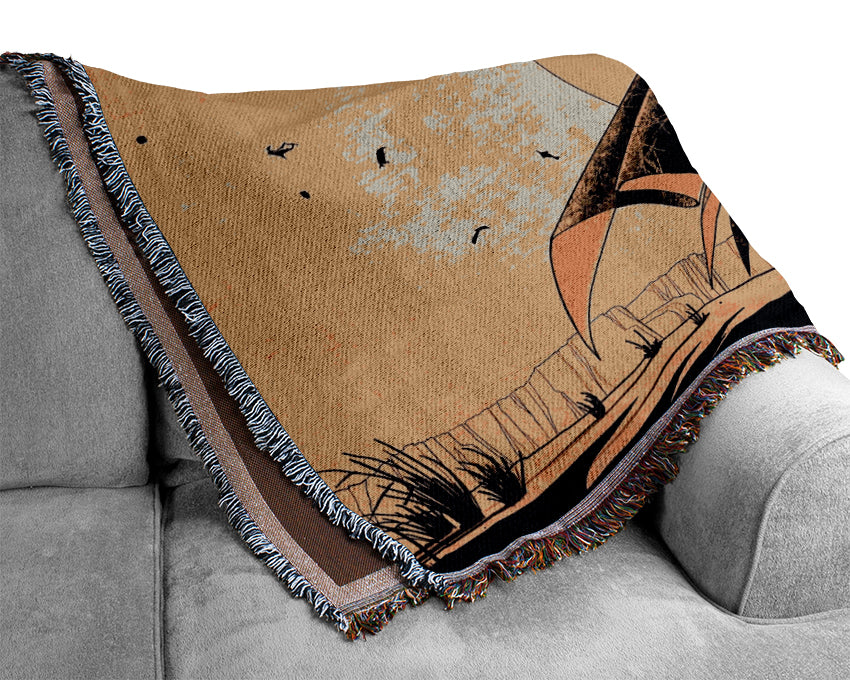 Japanese Samurai Sunset Woven Blanket