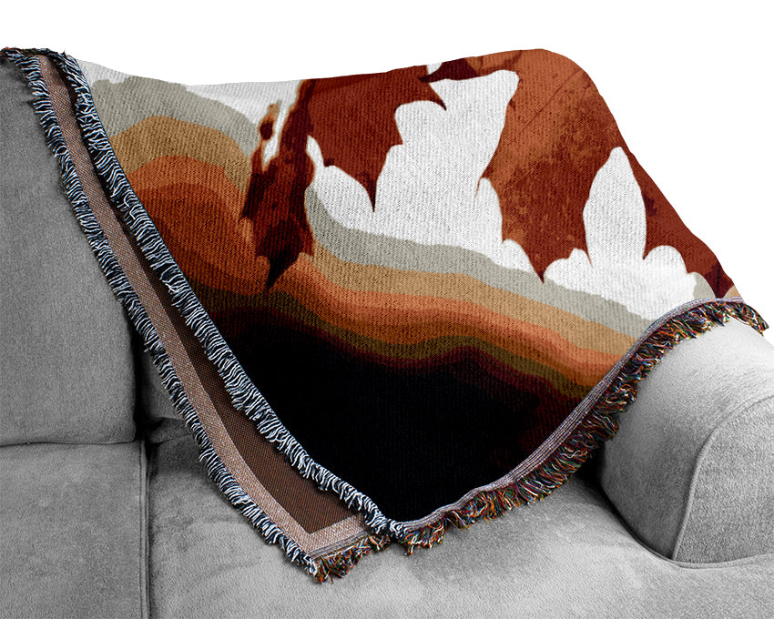 Red Oak Leaves Close Up Woven Blanket