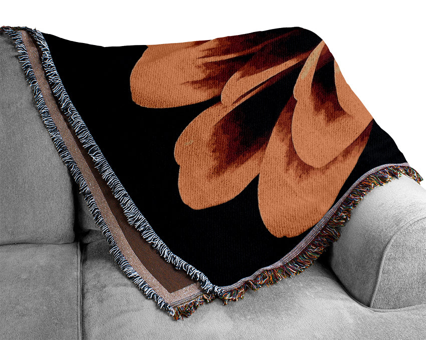 Flower On Black Background Woven Blanket