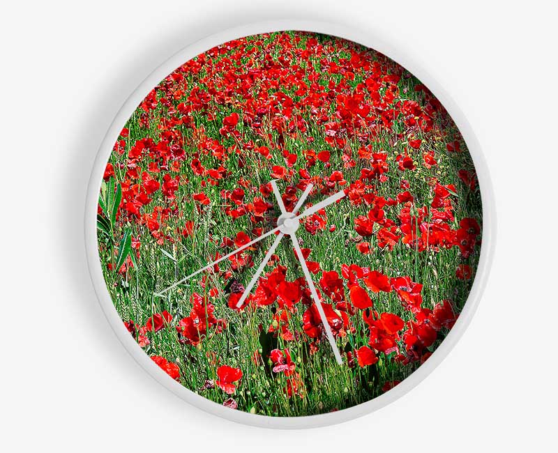 Red Poppy Field Clock - Wallart-Direct UK