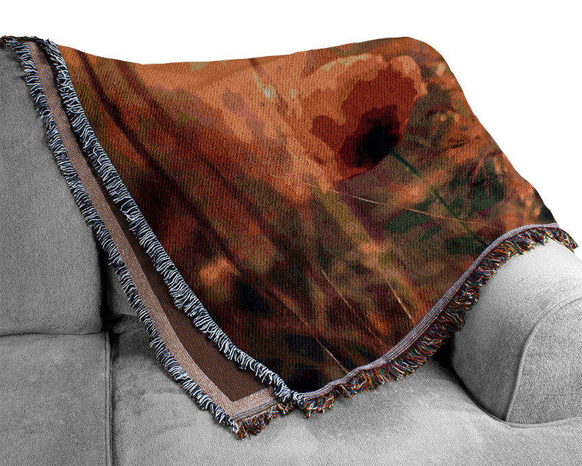 Red Poppy Sun Rays Woven Blanket