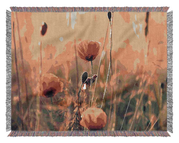 Red Poppy Sun Rays Woven Blanket