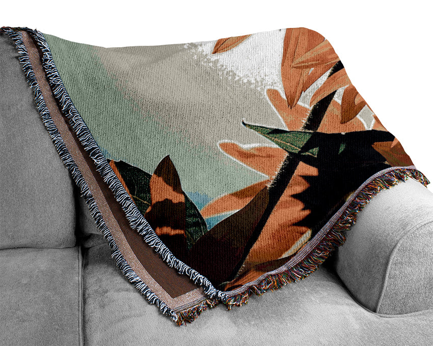 Sunflowers Against Blue Sky Woven Blanket
