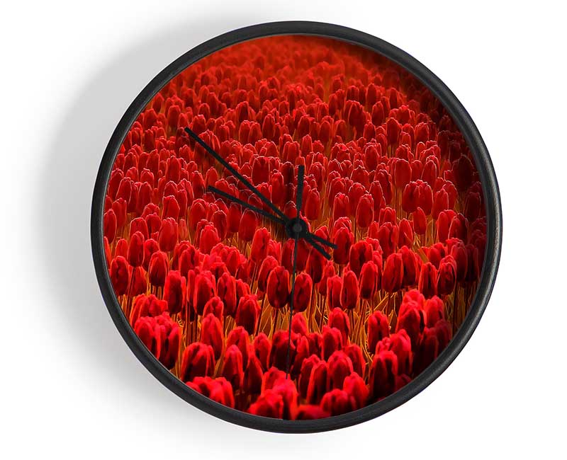Field Of Scarlet Tulips Clock - Wallart-Direct UK
