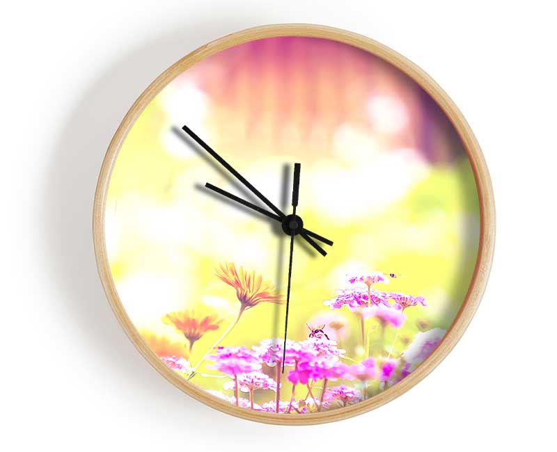 Marigold Lilac Purple Flowers Clock - Wallart-Direct UK