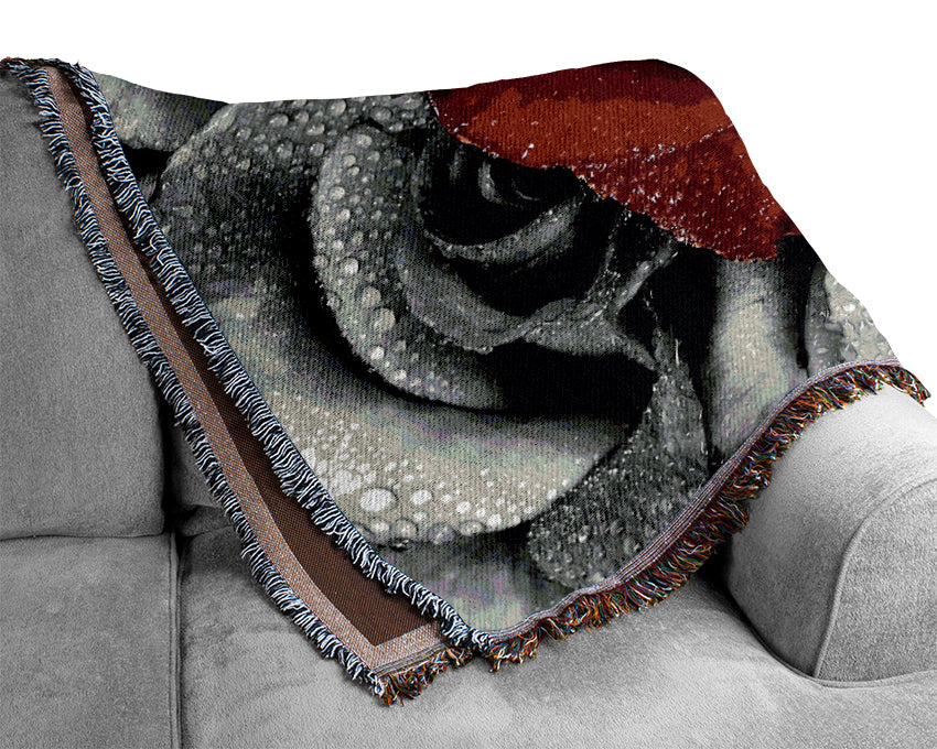 Red Rose On A Sea Of B n W Woven Blanket