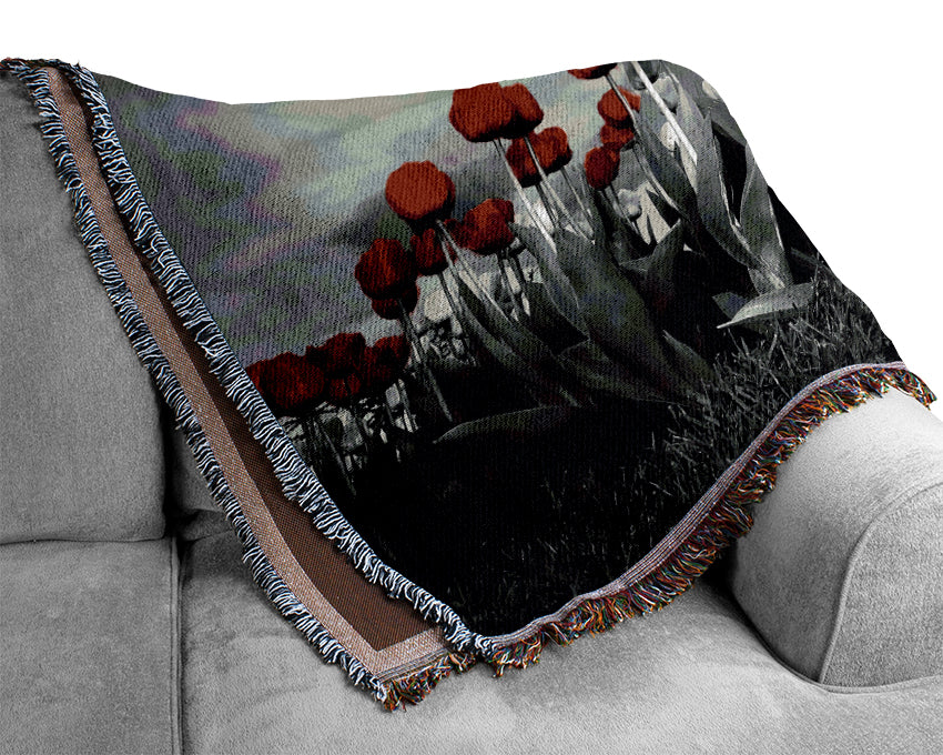 Red Tulip Skies B n W Woven Blanket