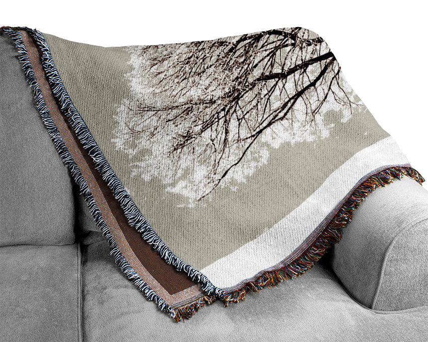 Lonely Winter Tree Woven Blanket