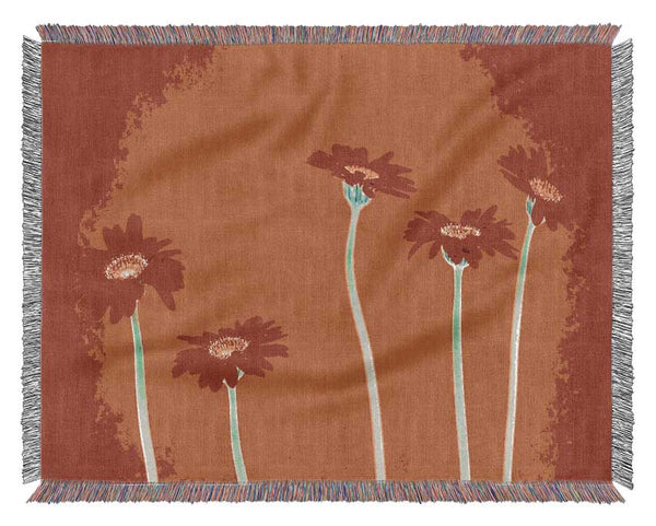 Red Daisies On Orange Woven Blanket