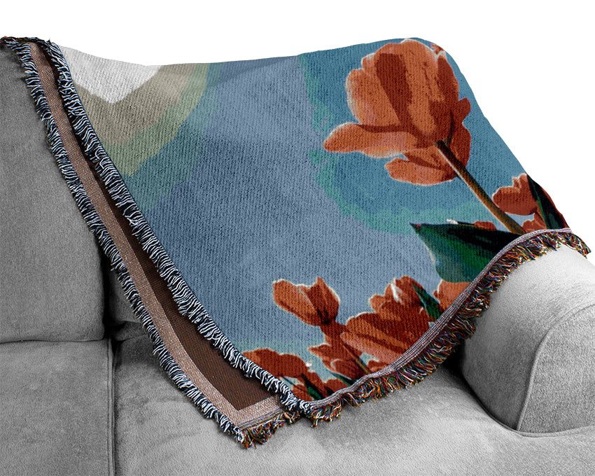 Pink Tulips In The Blazing Sun Woven Blanket