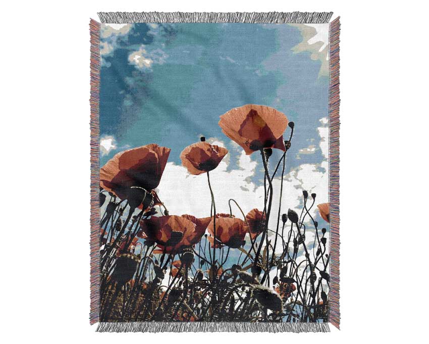 Orange Poppy Skys Woven Blanket