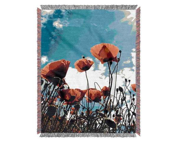 Orange Poppy Skys Woven Blanket