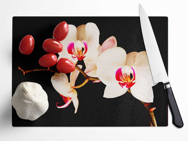 Butterfly Orchid Petals Glass Chopping Board