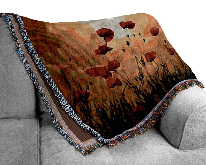 Red Poppy skies Woven Blanket