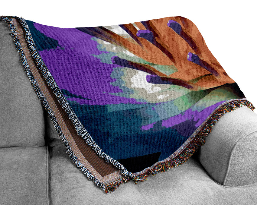 Vibrant Purple Water Lily Woven Blanket