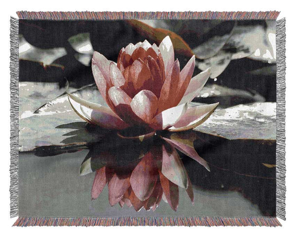 Pink Water Lily Reflections B n W Woven Blanket