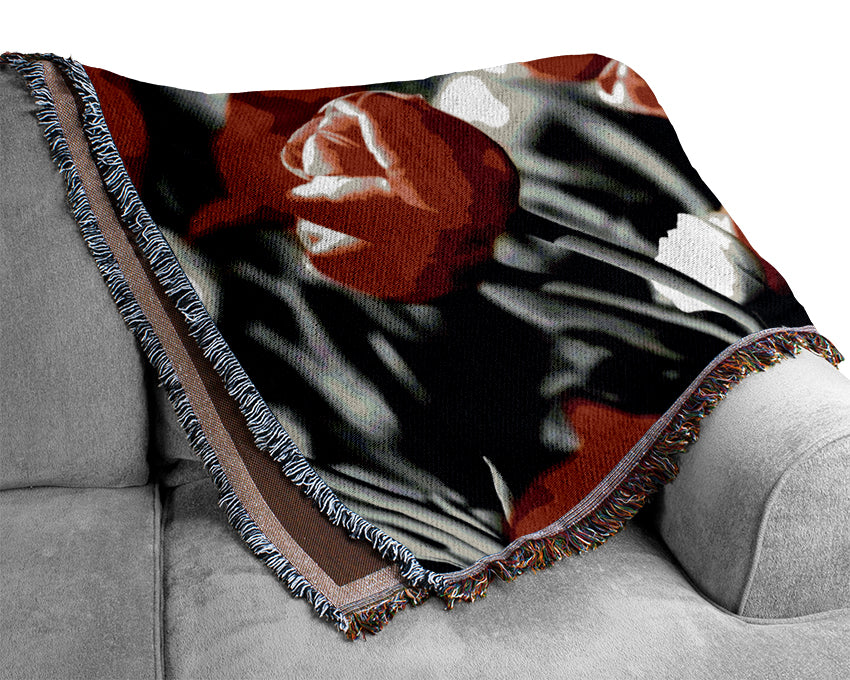 Red Tulips On B n W Woven Blanket
