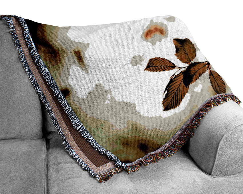 Twigs With Green Leaves Woven Blanket