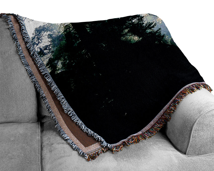 Sunbeams Through The Green Forest Woven Blanket