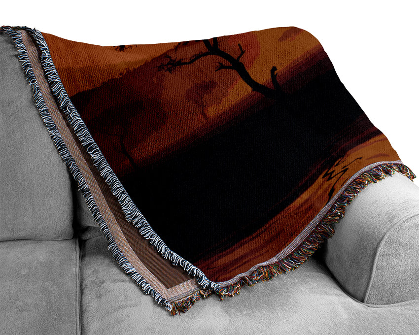 Misty Sunrise Lake Woven Blanket