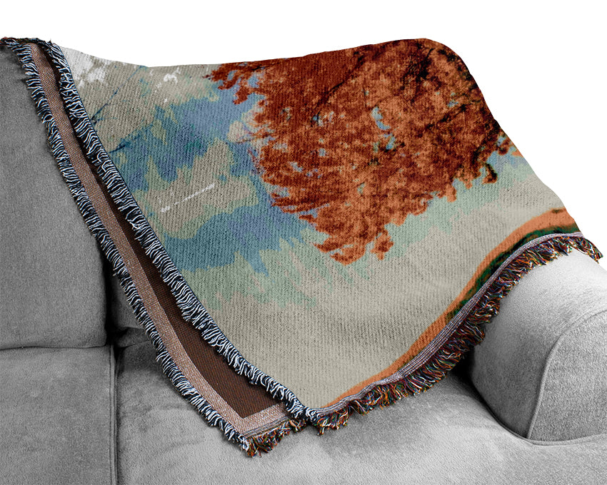 The Old Winter Tree In Autumn Woven Blanket