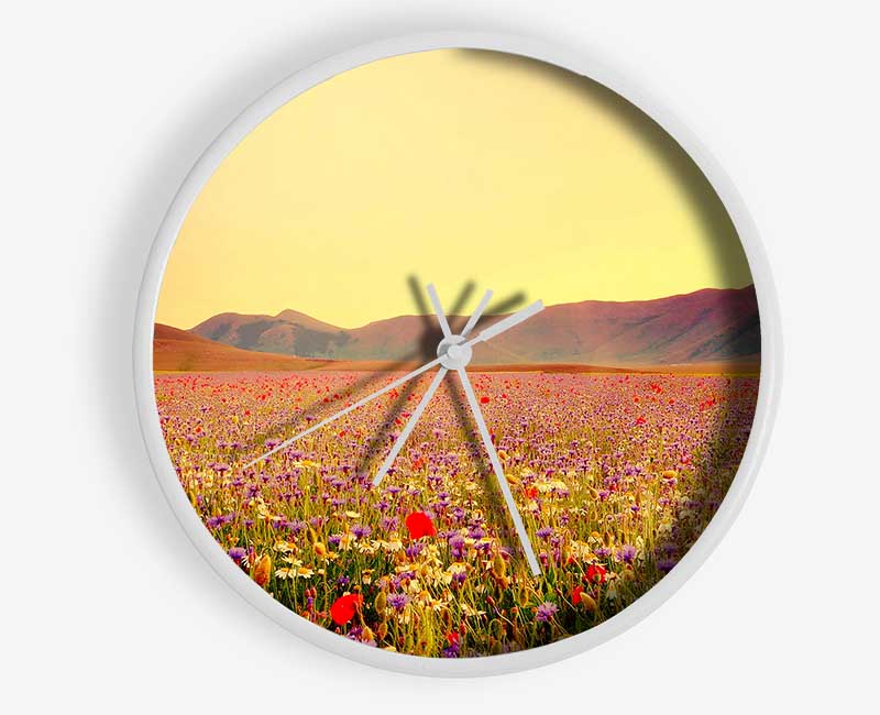 Sunny Field Of Beautiful Wild Flowers Clock - Wallart-Direct UK